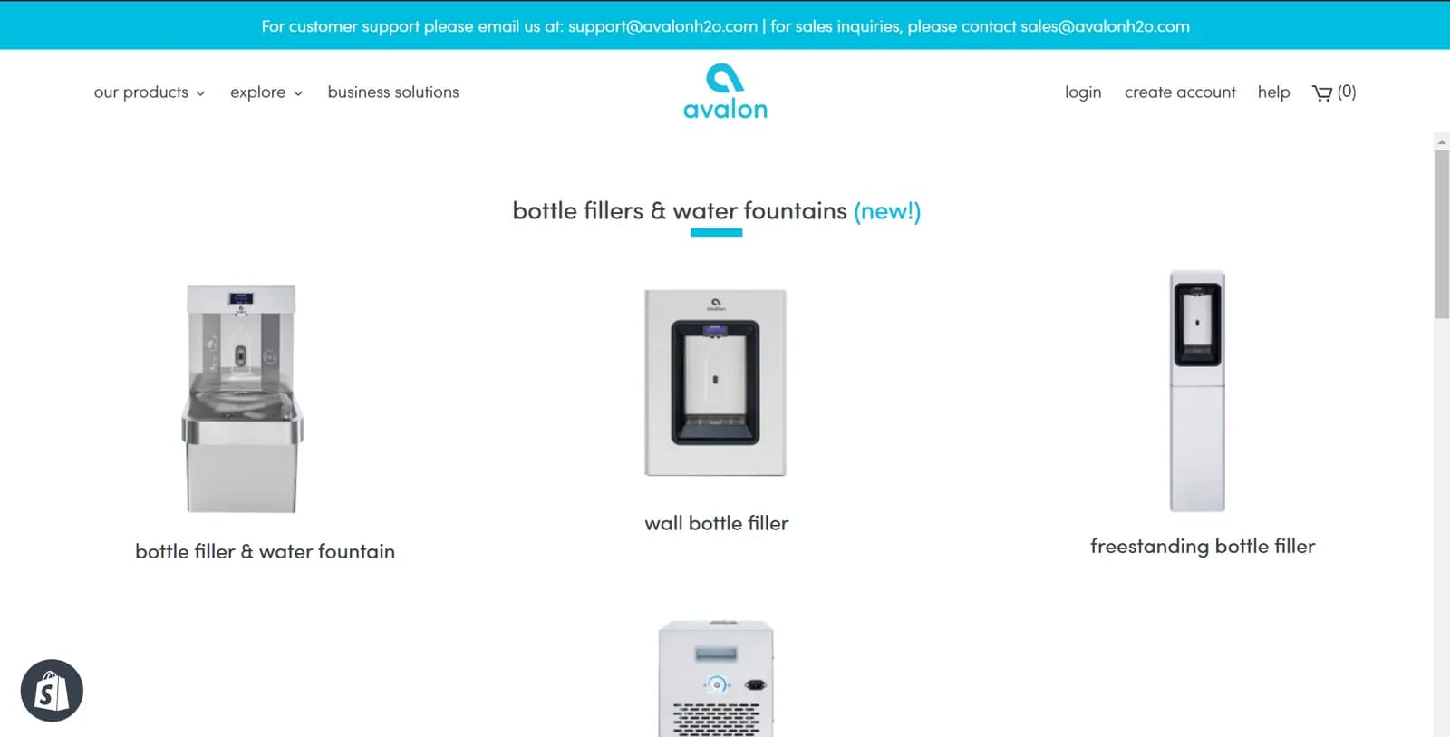 AvalonH2O navigation dropdown with product imagery