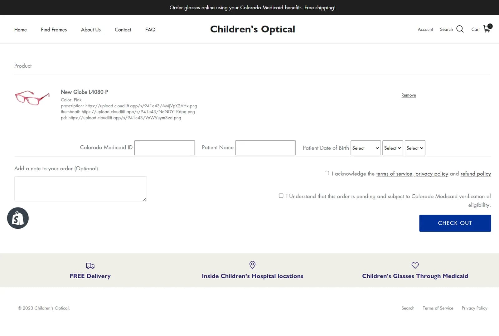 Children's Optical cart page