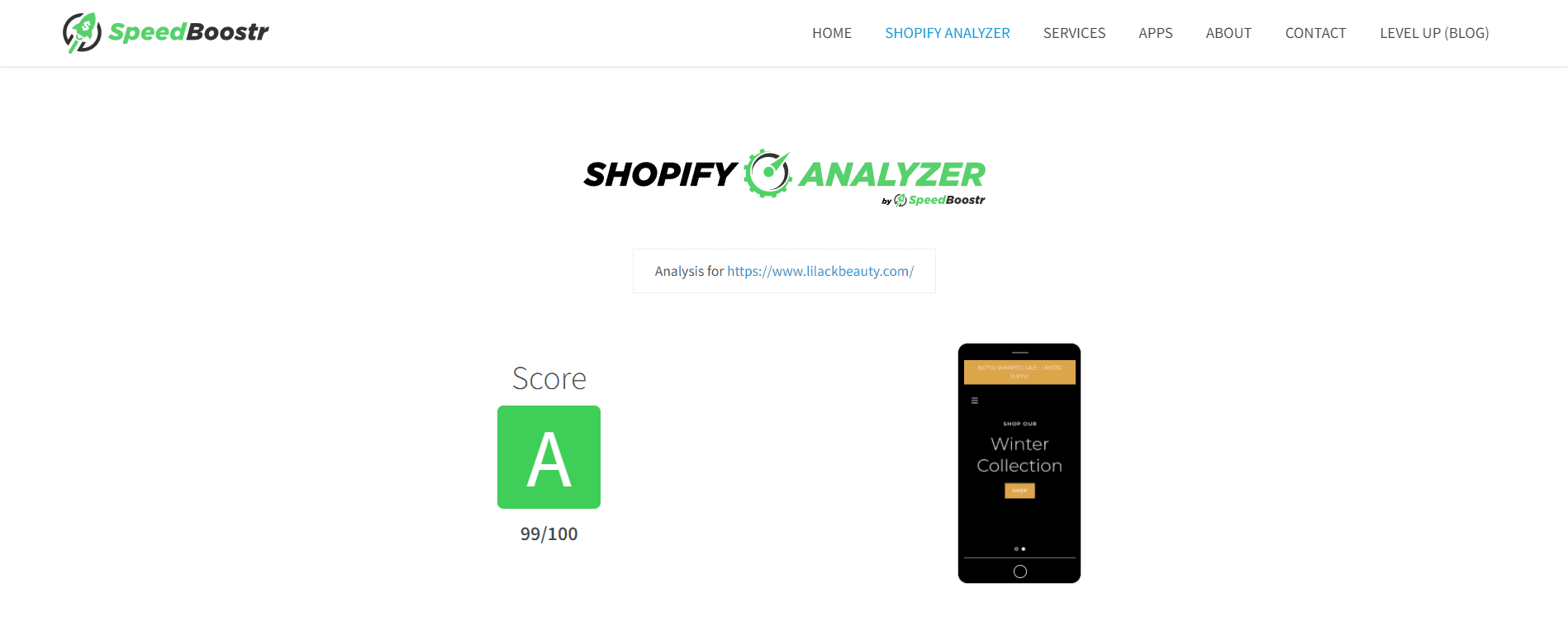 SpeedBoostr score of 99 out of 100 after optimization