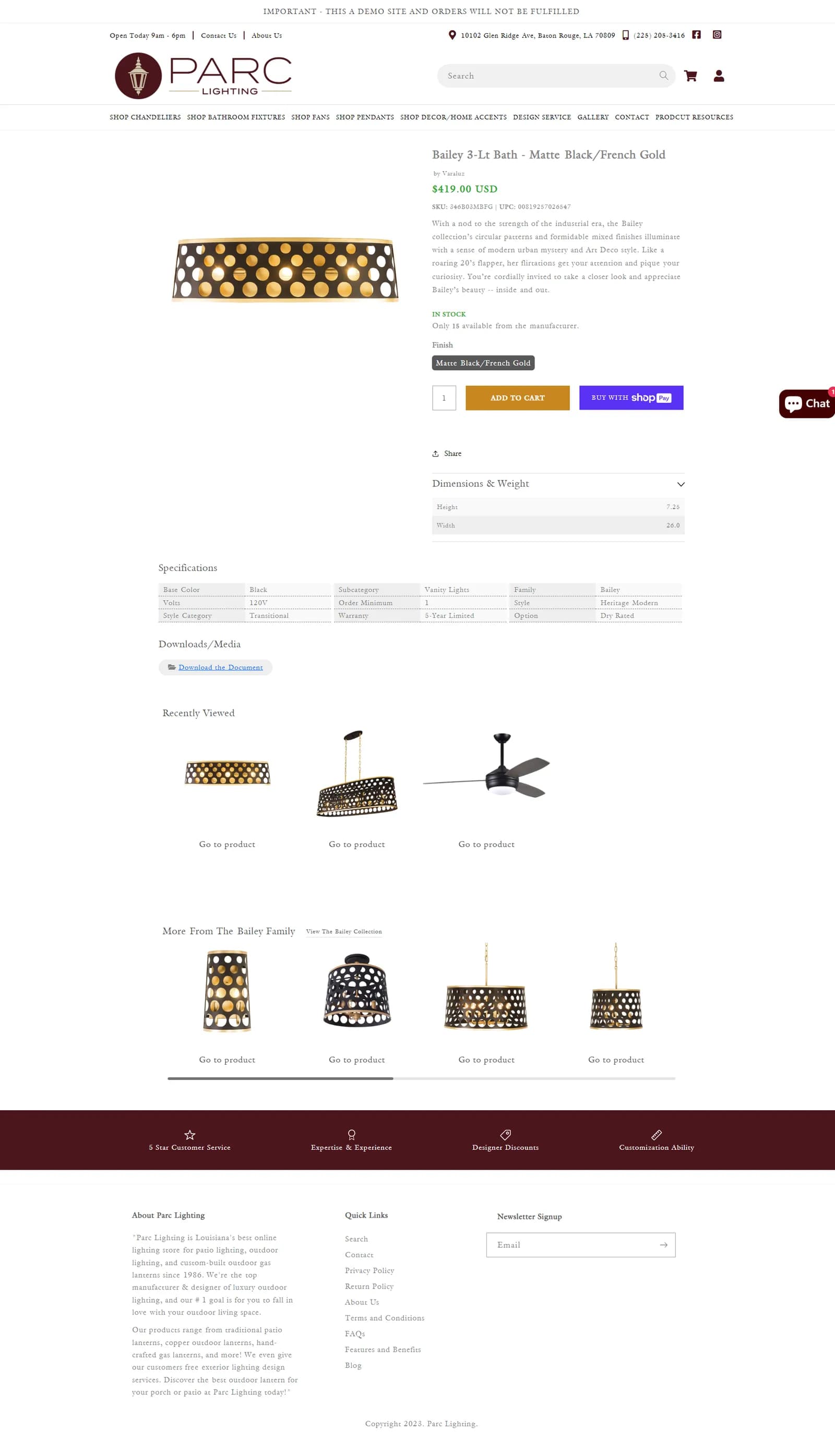 Parc product page on the XOLogic theme