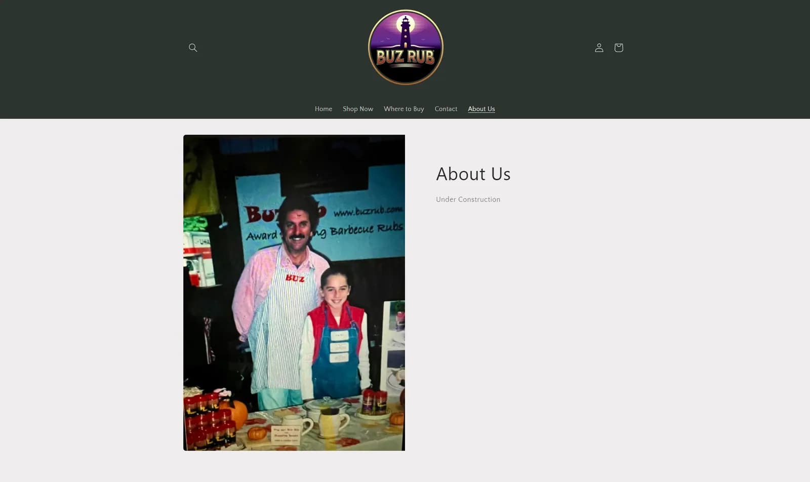 BuzRub About Us page telling the family story