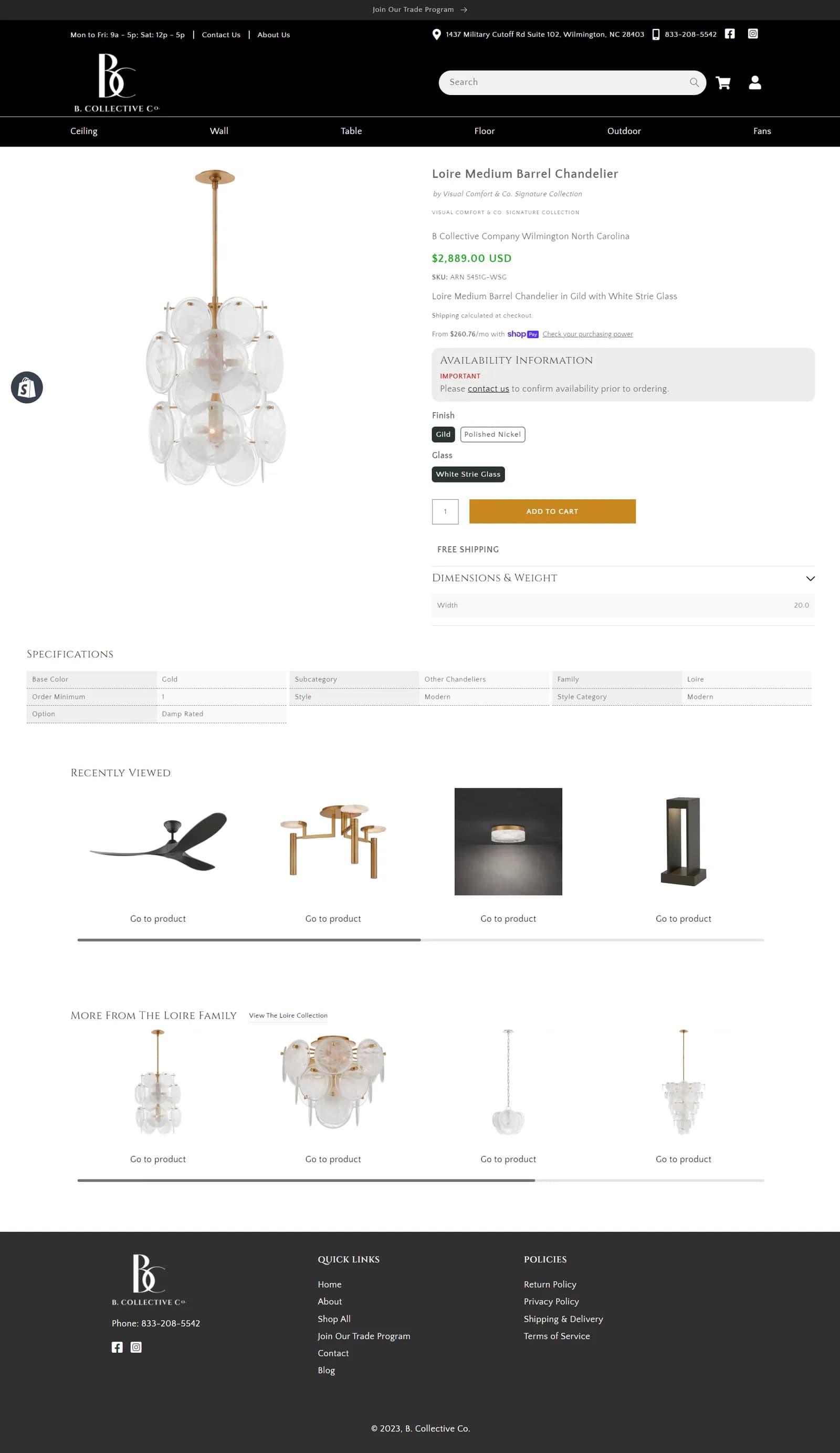 BCollective chandelier product page built on the XOLogic theme